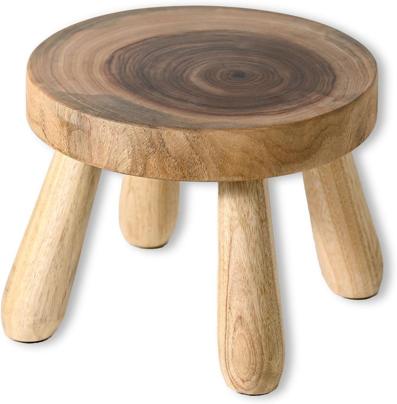 ABBI NIMO 7 Inch Short Solid Wood Step Stool, Natural Growth Ring Wood Stool for Adults, Kids and Toddlers, Simple Minimalist Riser for Plants and Home Décor - Image 1